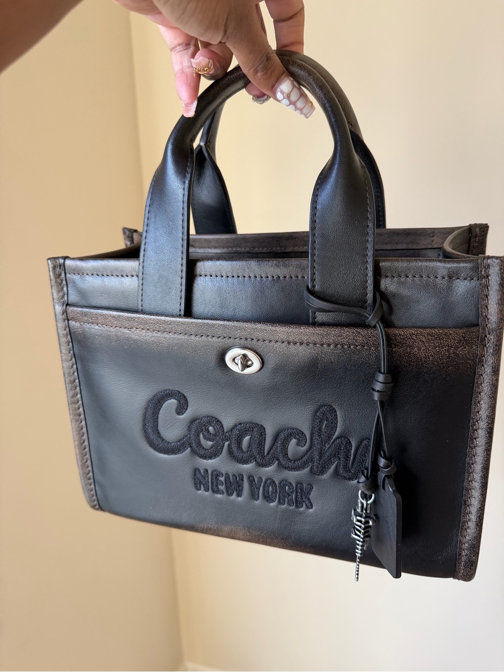 Coach Black Embossed Logo Leather Tote